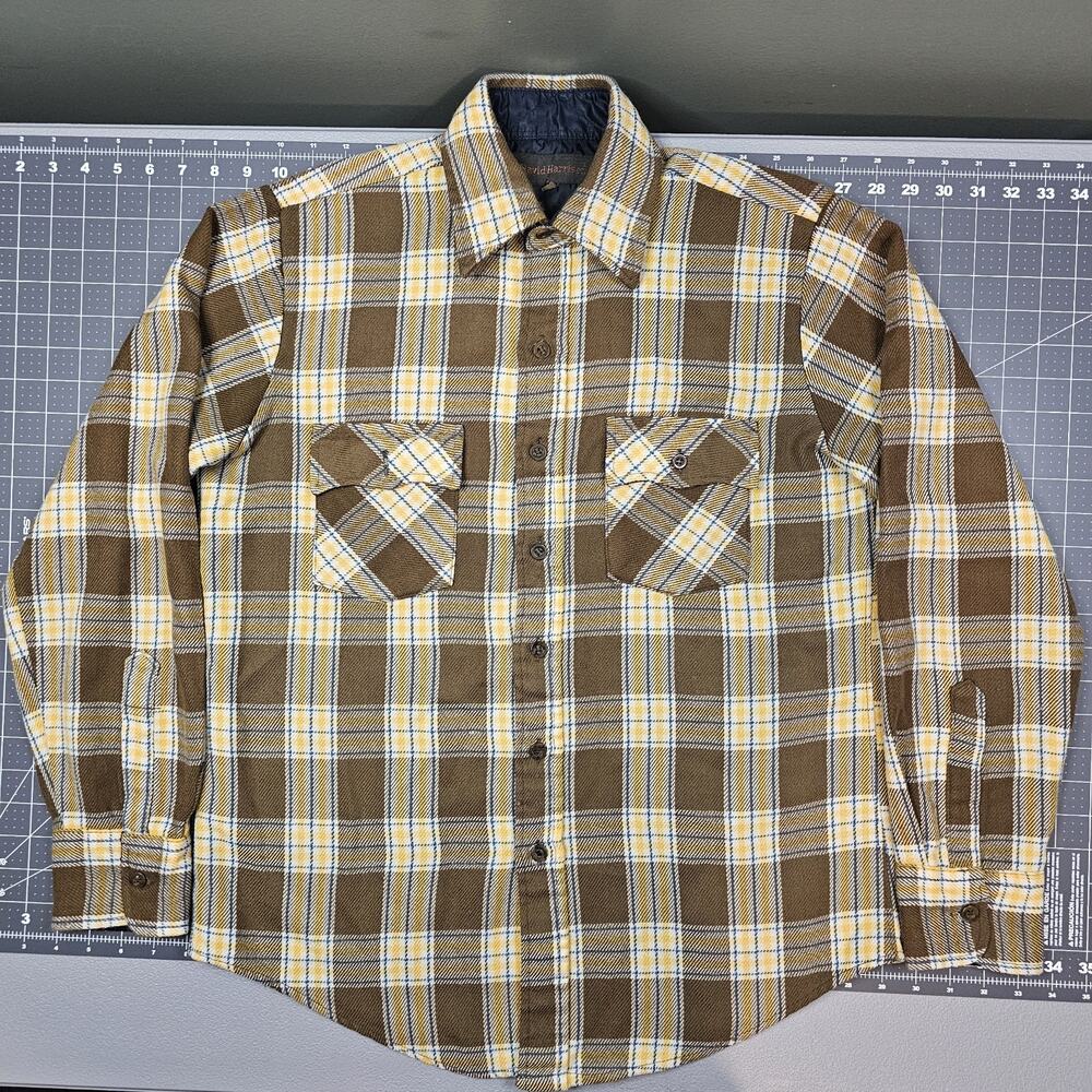 Vintage David Harrison Flannel Shirt Medium Plaid 80s Grunge Distressed Brown